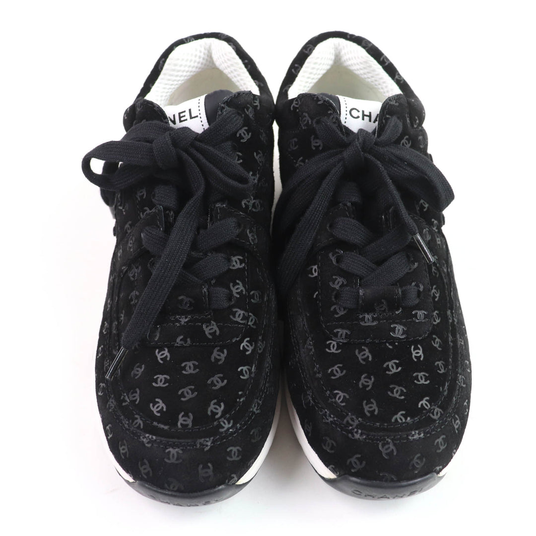 Excellent CHANEL sneakers black Suede leather Women 37 G39230