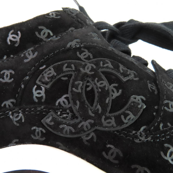 Excellent CHANEL sneakers black Suede leather Women 37 G39230