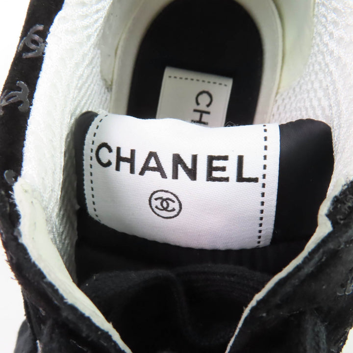 Excellent CHANEL sneakers black Suede leather Women 37 G39230