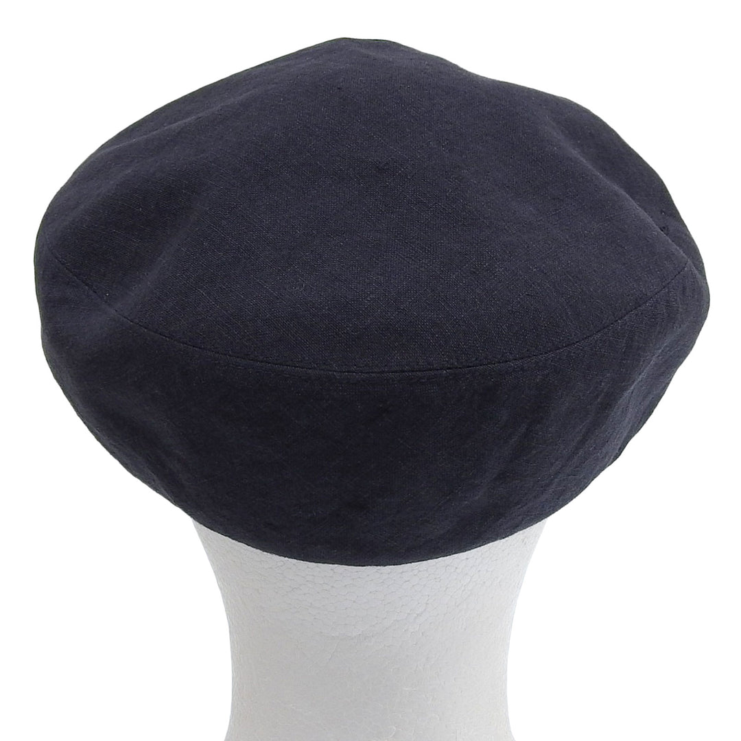 Great HERMES Casquette PAOLA Logo embroidery Check pattern lining Navy linen Women 57