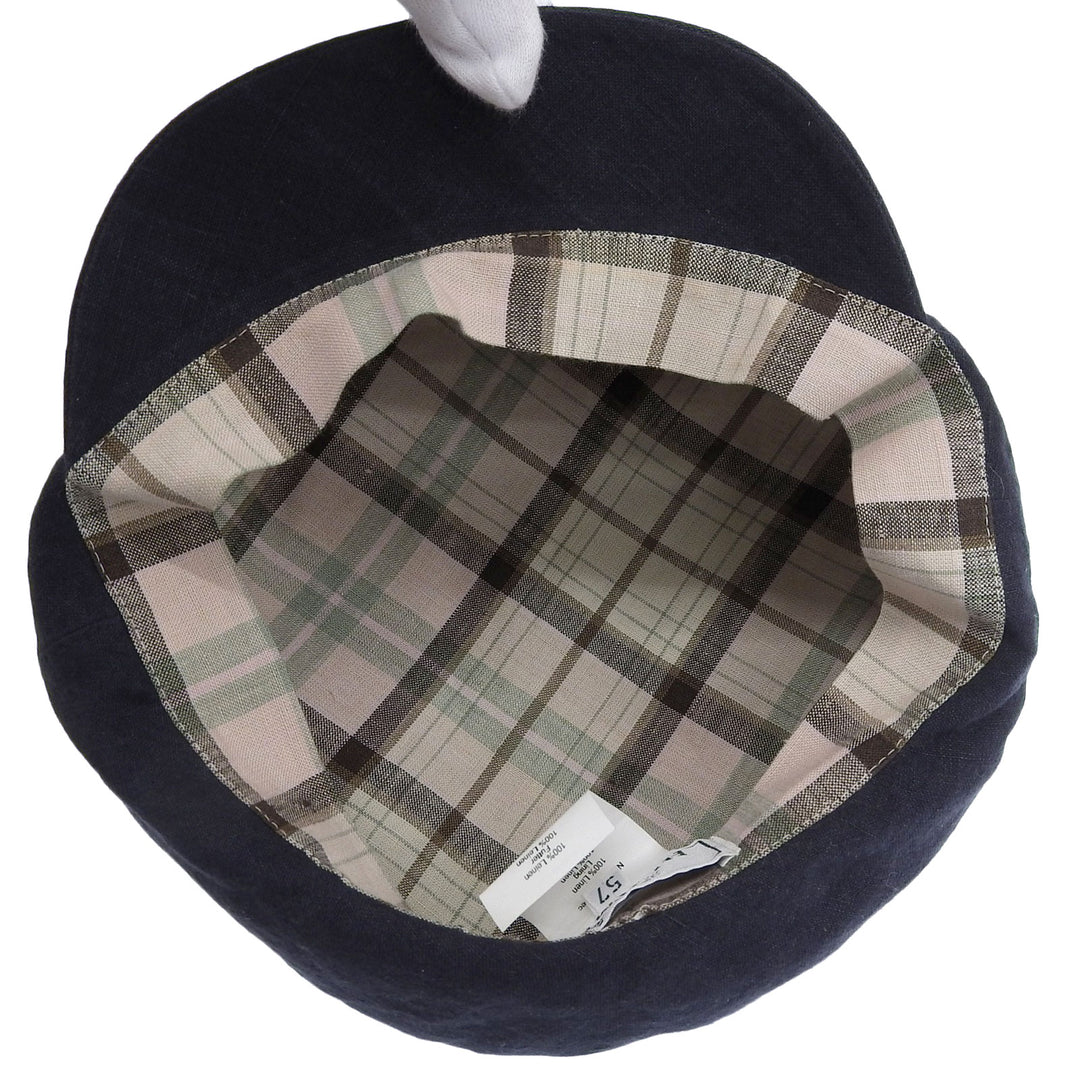 Great HERMES Casquette PAOLA Logo embroidery Check pattern lining Navy linen Women 57