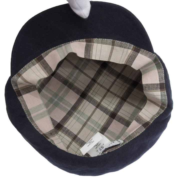 Great HERMES Casquette PAOLA Logo embroidery Check pattern lining Navy linen Women 57