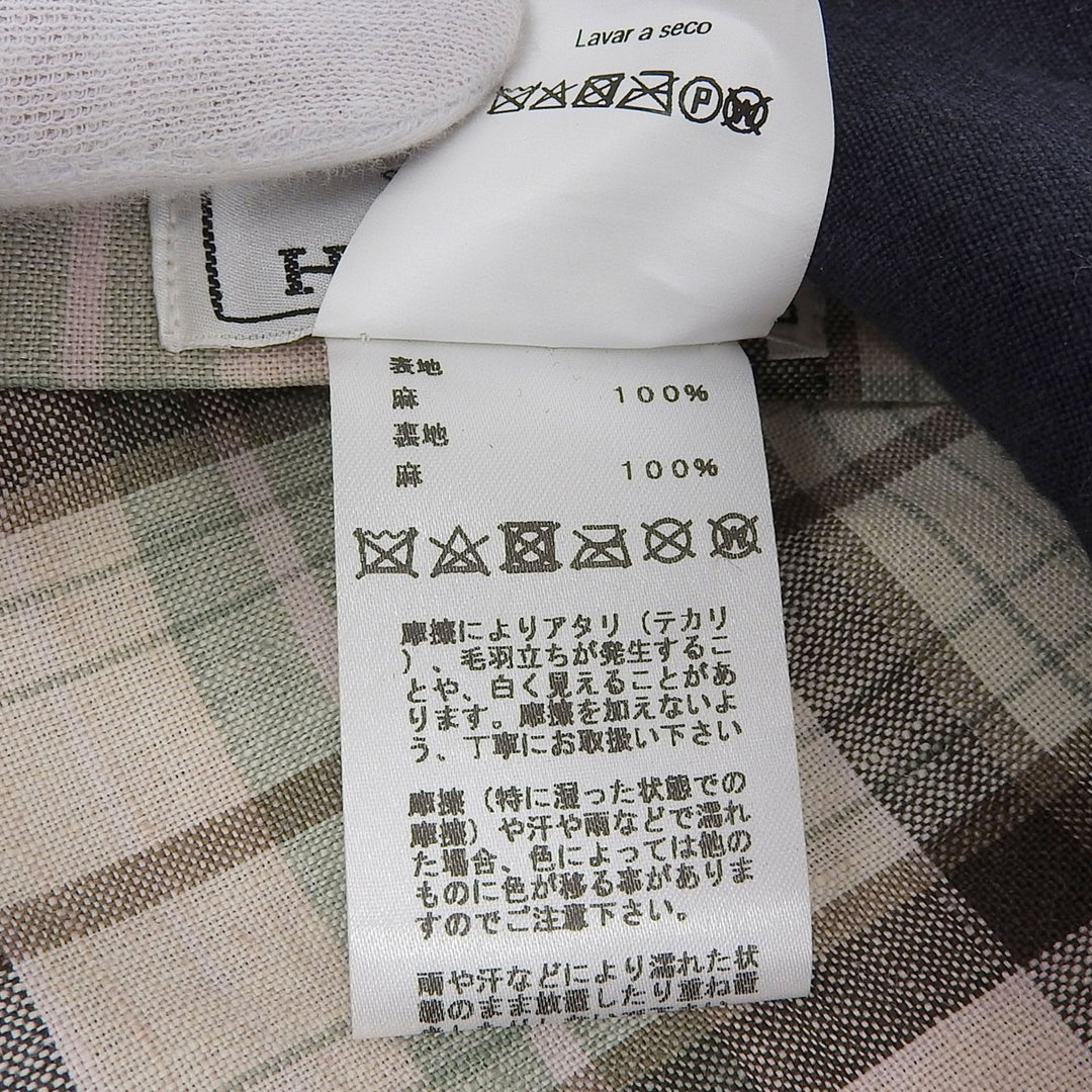 Great HERMES Casquette PAOLA Logo embroidery Check pattern lining Navy linen Women 57