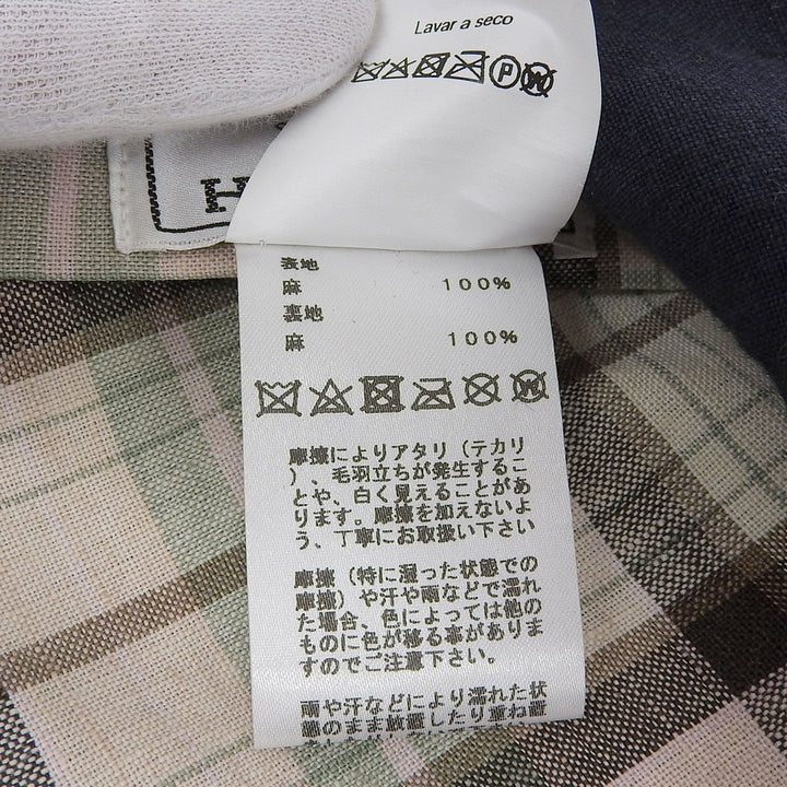 Great HERMES Casquette PAOLA Logo embroidery Check pattern lining Navy linen Women 57