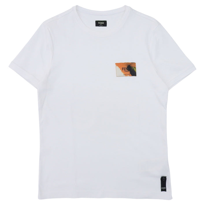 Excellent FENDI Short sleeve T-shirt Logo patch included white cotton mens M
