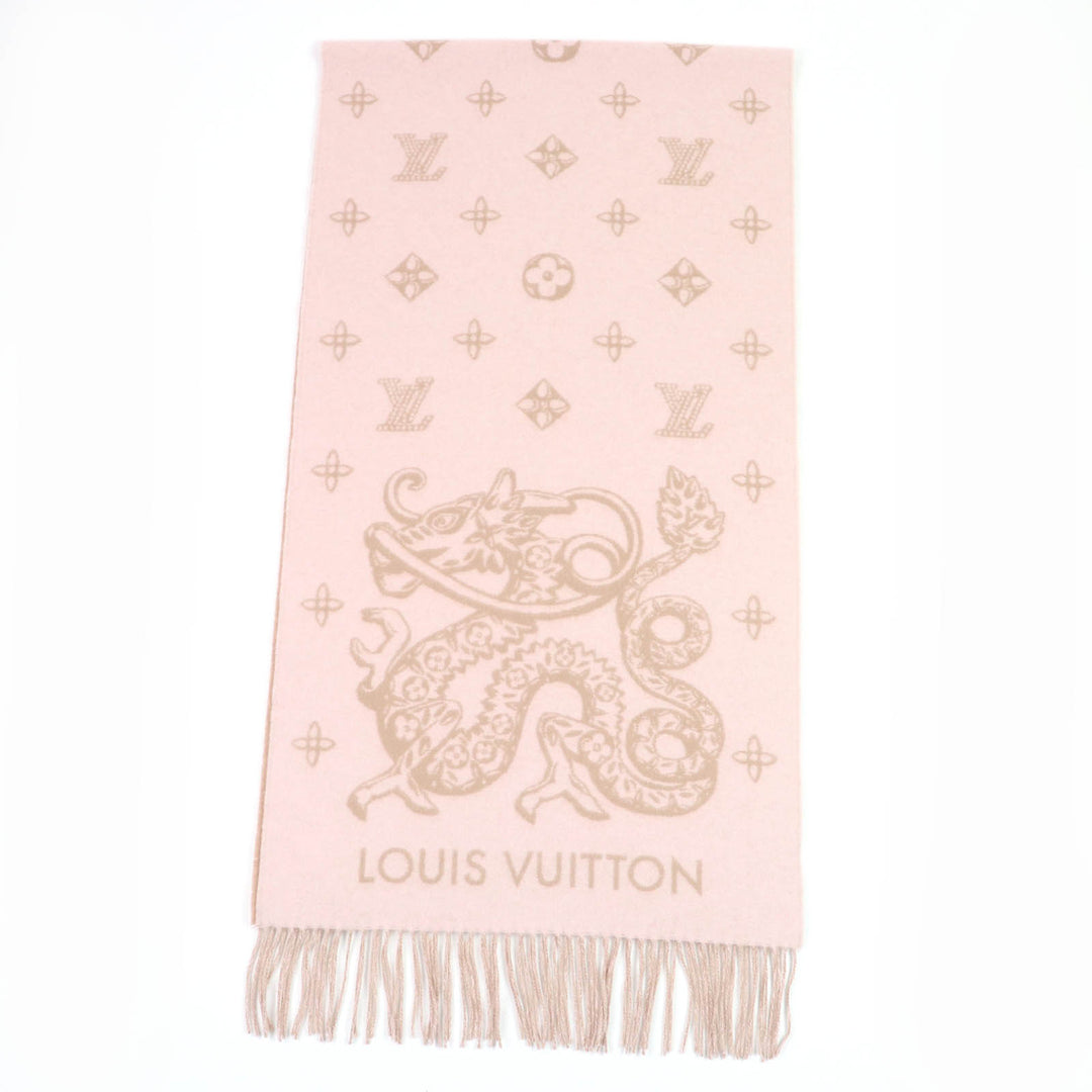 Great LOUIS VUITTON Echarpe Reykjavik Precious Dragon pink cashmere M79543