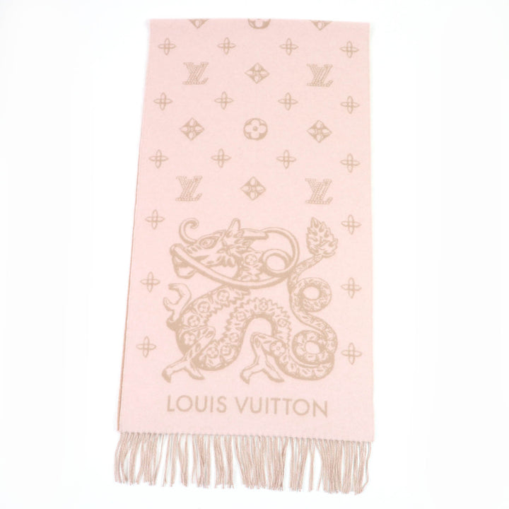 Great LOUIS VUITTON Echarpe Reykjavik Precious Dragon pink cashmere M79543