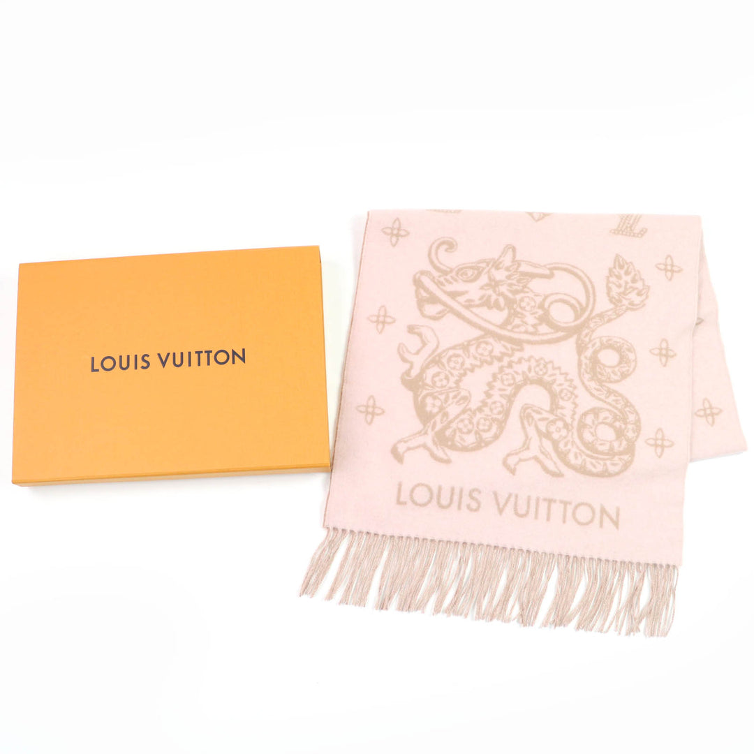Great LOUIS VUITTON Echarpe Reykjavik Precious Dragon pink cashmere M79543