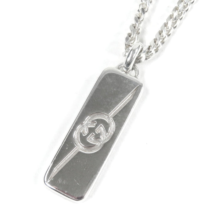 Great GUCCI Necklace Diagonal Interlocking G Chain Silver AG925 mens 774055