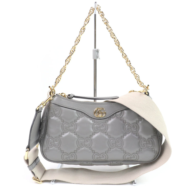 Very Good GUCCI Shoulder Bag GG Matelasse Leather 2-Way Handbag gray leather
