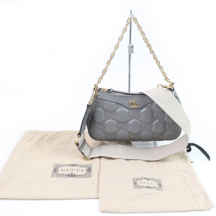Very Good GUCCI Shoulder Bag GG Matelasse Leather 2-Way Handbag gray leather Women 735049