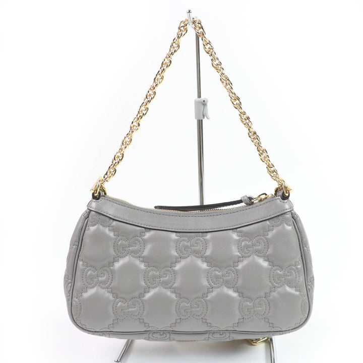 Very Good GUCCI Shoulder Bag GG Matelasse Leather 2-Way Handbag gray leather Women 735049