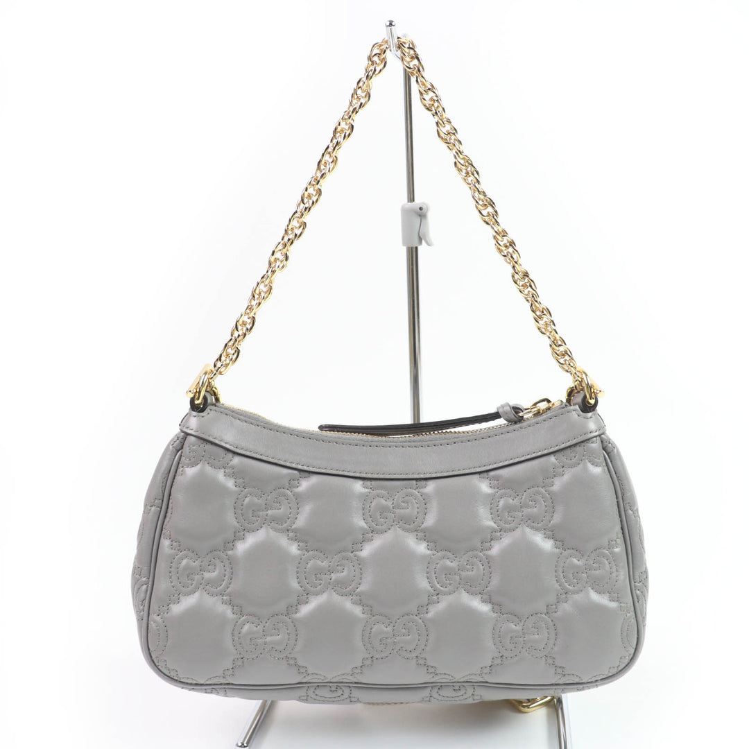 Very Good GUCCI Shoulder Bag GG Matelasse Leather 2-Way Handbag gray leather