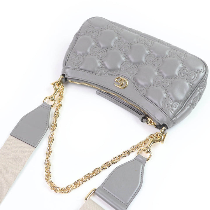 Very Good GUCCI Shoulder Bag GG Matelasse Leather 2-Way Handbag gray leather Women 735049