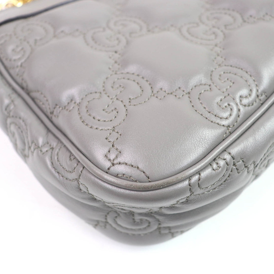 Very Good GUCCI Shoulder Bag GG Matelasse Leather 2-Way Handbag gray leather Women 735049