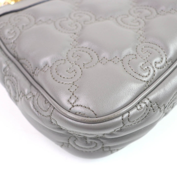 Very Good GUCCI Shoulder Bag GG Matelasse Leather 2-Way Handbag gray leather Women 735049