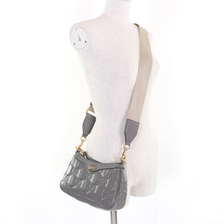 Very Good GUCCI Shoulder Bag GG Matelasse Leather 2-Way Handbag gray leather
