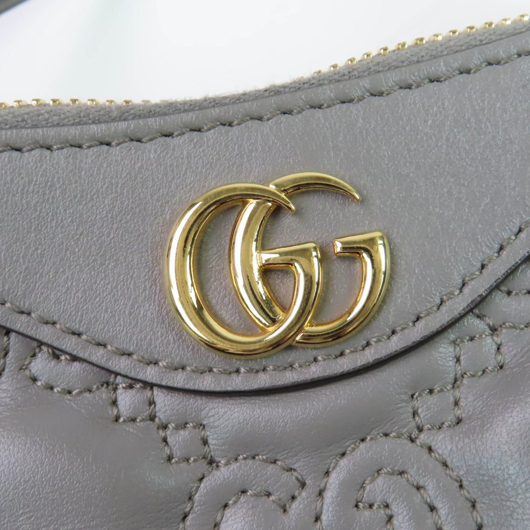 Very Good GUCCI Shoulder Bag GG Matelasse Leather 2-Way Handbag gray leather Women 735049