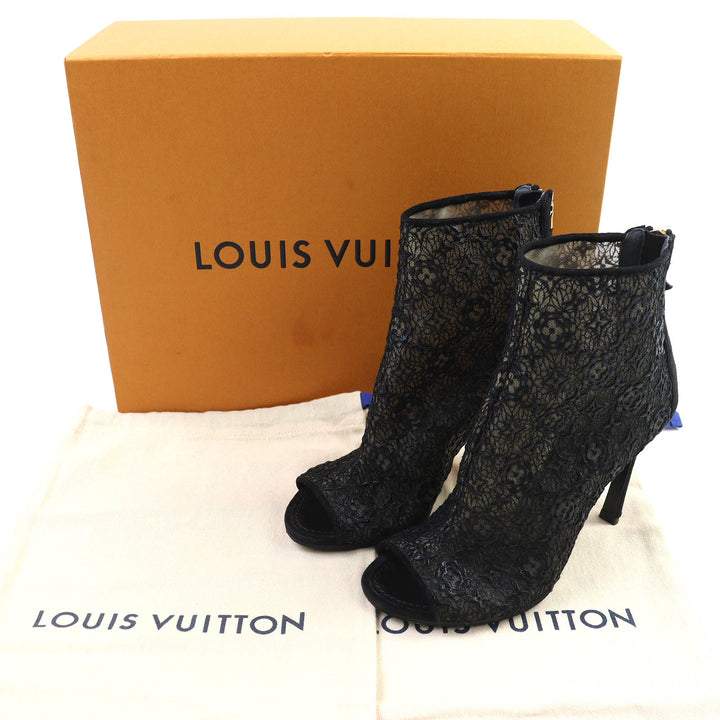 Great LOUIS VUITTON Ankle boots Flower logo lace LV circle metal open toe 35.5