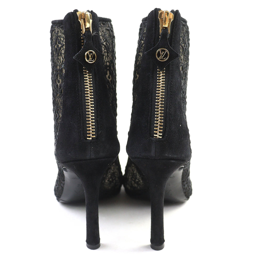 Great LOUIS VUITTON Ankle boots Flower logo lace LV circle metal open toe 35.5