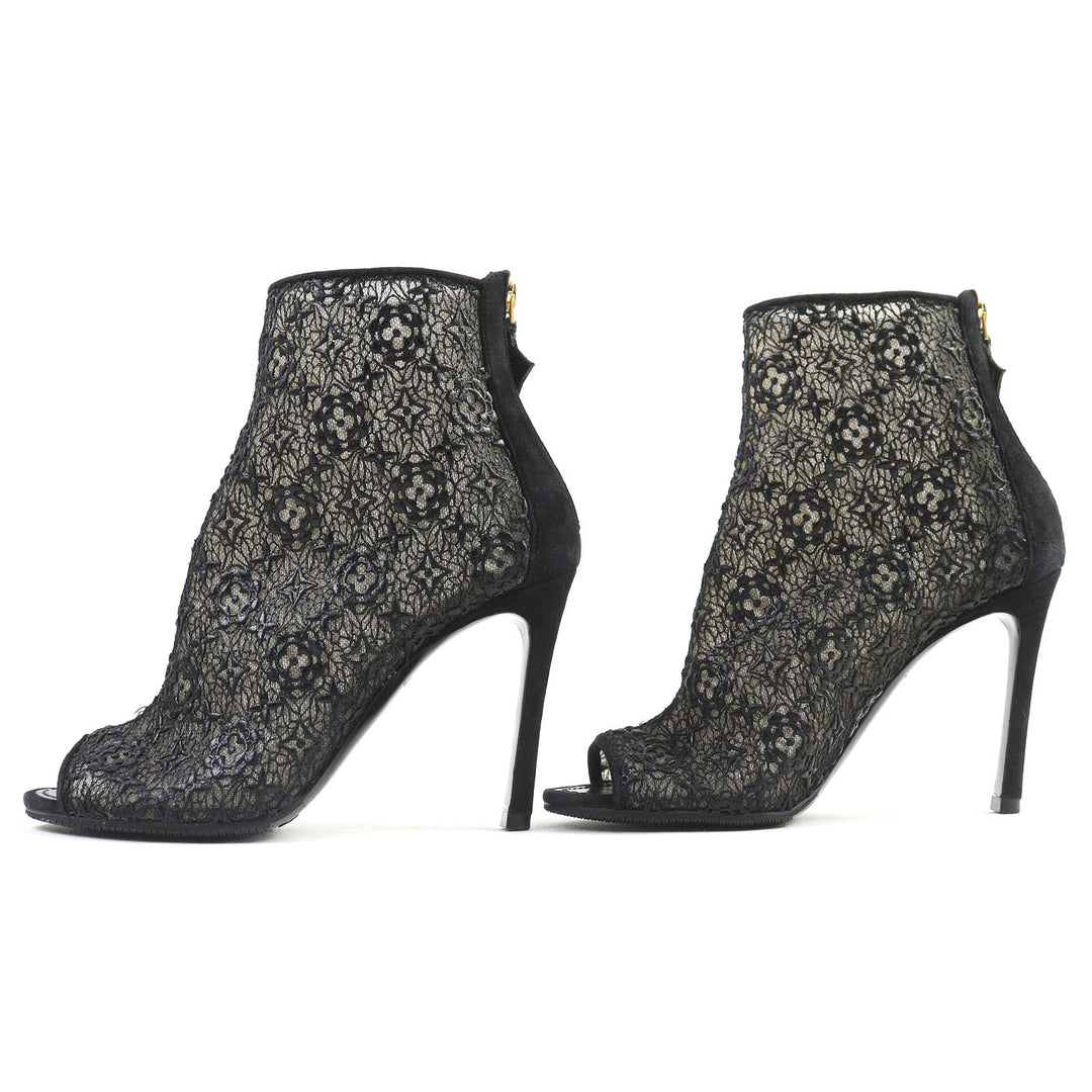 Great LOUIS VUITTON Ankle boots Flower logo lace LV circle metal open toe 35.5
