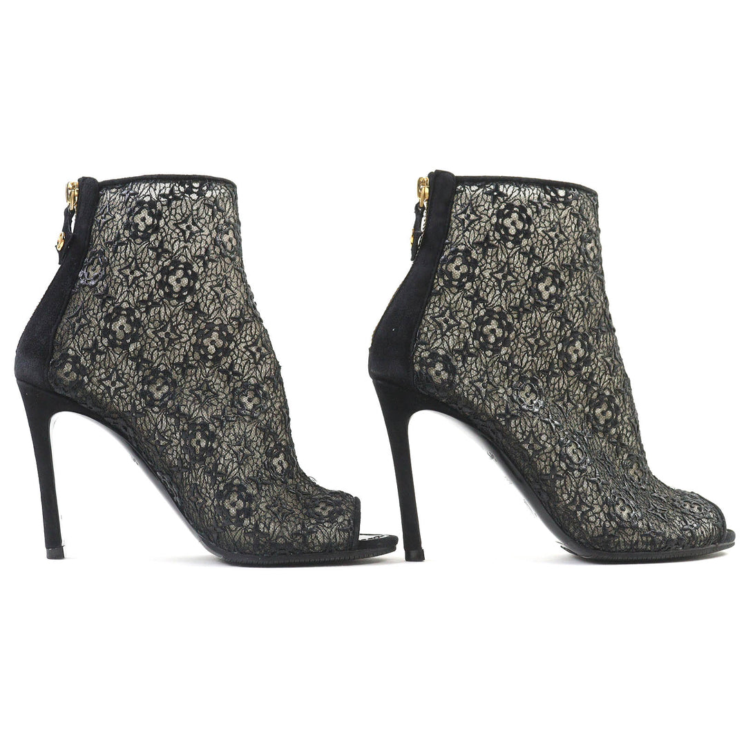 Great LOUIS VUITTON Ankle boots Flower logo lace LV circle metal open toe 35.5