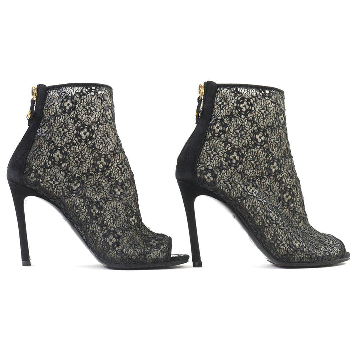 Great LOUIS VUITTON Ankle boots Flower logo lace LV circle metal open toe 35.5