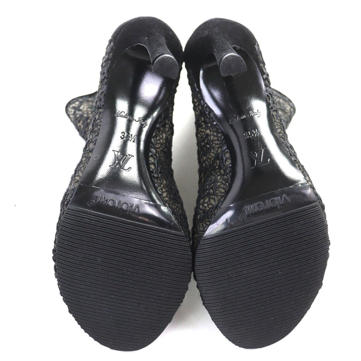 Great LOUIS VUITTON Ankle boots Flower logo lace LV circle metal open toe 35.5