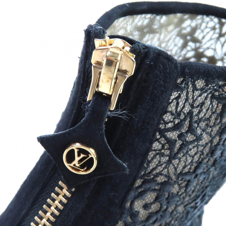 Great LOUIS VUITTON Ankle boots Flower logo lace LV circle metal open toe 35.5
