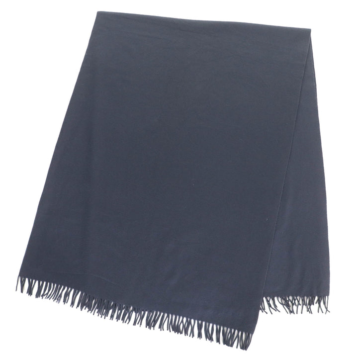 Very Good HERMES shawl Logo embroidered fringe extra large shawl stole Navy cashmere Women