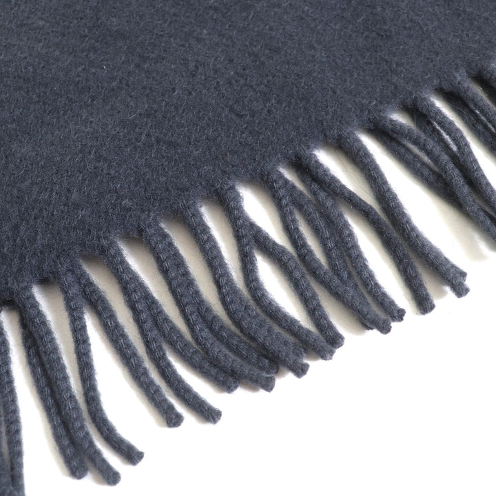 Very Good HERMES shawl Logo embroidered fringe extra large shawl stole Navy cashmere Women