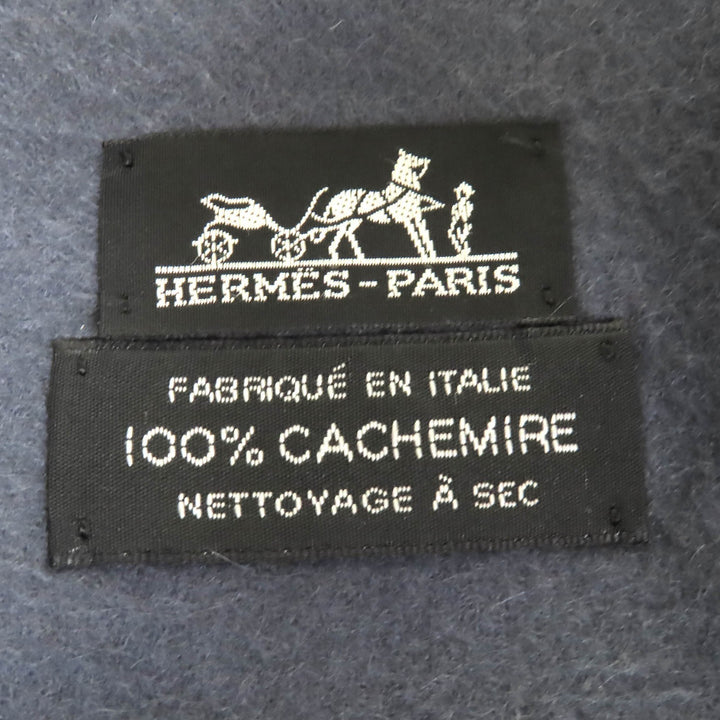Very Good HERMES shawl Logo embroidered fringe extra large shawl stole Navy