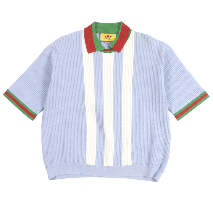 Excellent GUCCI×adidas tops Web Line Three Stripes Knit Polo Shirt Light blue S