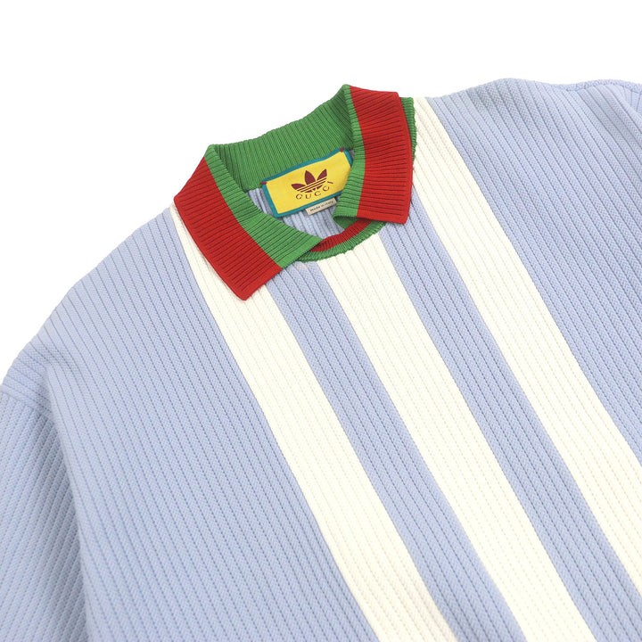 Excellent GUCCI×adidas tops Web Line Three Stripes Knit Polo Shirt Light blue S