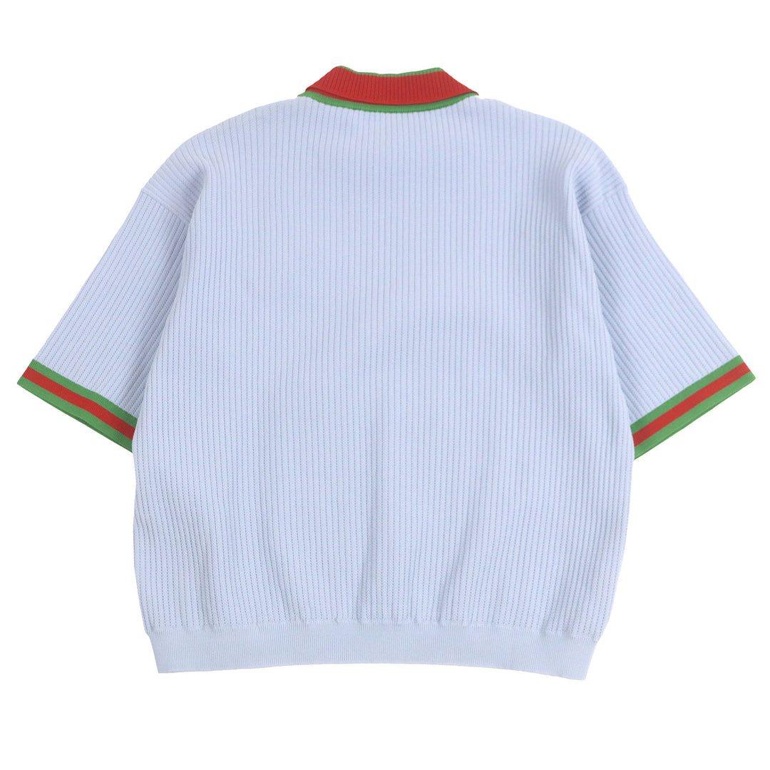 Excellent GUCCI×adidas tops Web Line Three Stripes Knit Polo Shirt Light blue S