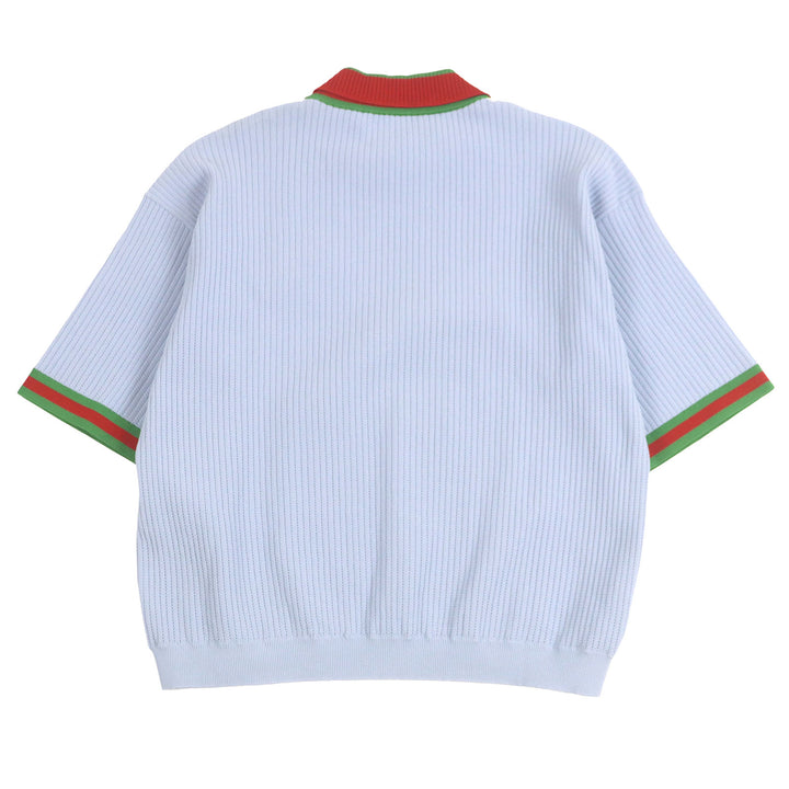 Excellent GUCCI×adidas tops Web Line Three Stripes Knit Polo Shirt Light blue S