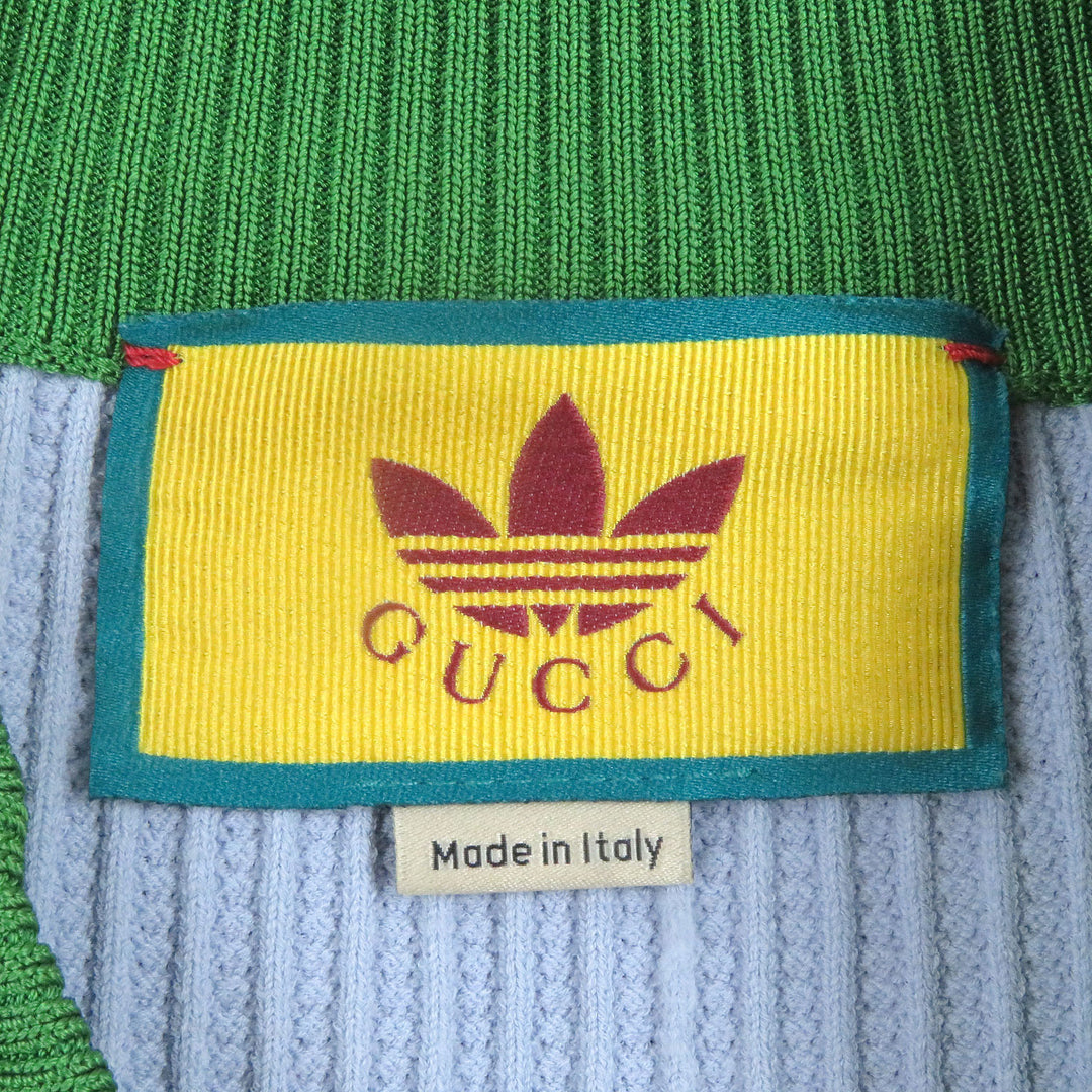 Excellent GUCCI×adidas tops Web Line Three Stripes Knit Polo Shirt Light blue S