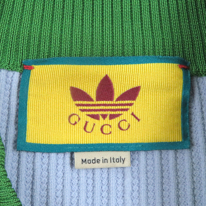 Excellent GUCCI×adidas tops Web Line Three Stripes Knit Polo Shirt Light blue S