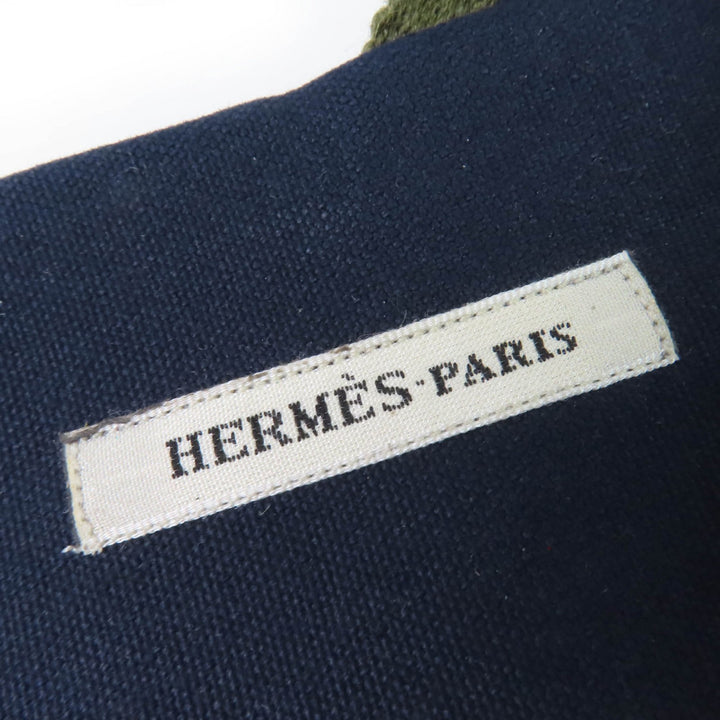Excellent HERMES Sandals Fool Toe Canvas Wood Navy canvas Women 36
