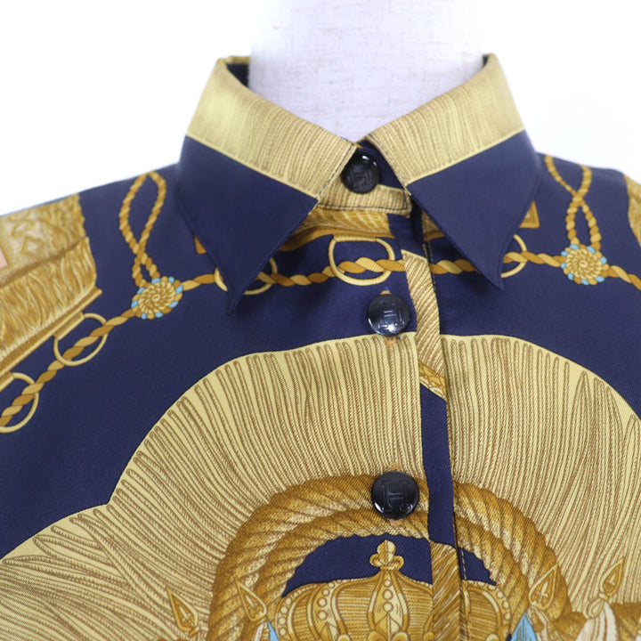 Very Good HERMES Long sleeve shirt Cashmere twill knit Navy system silk Women XS