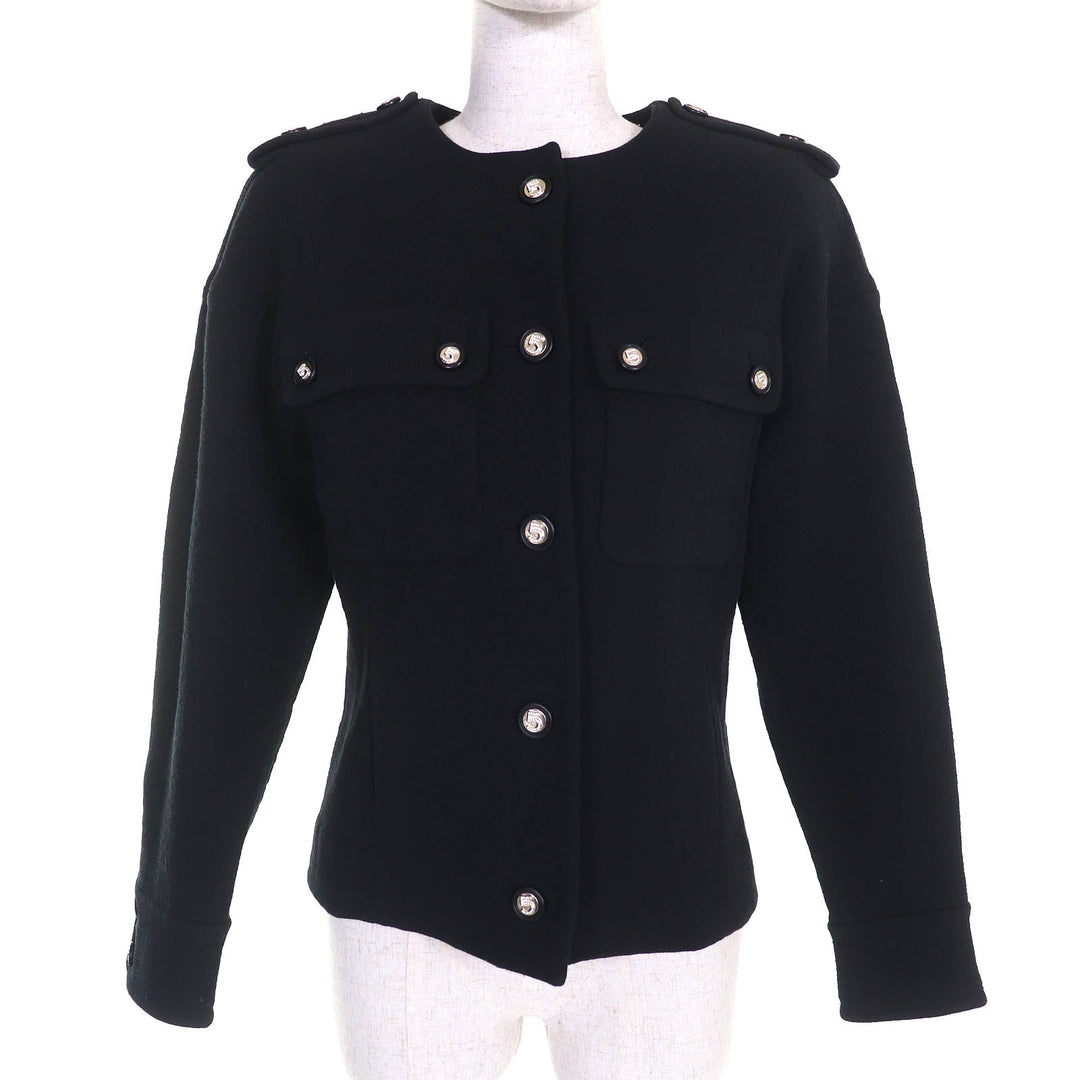 Pristine CHANEL collarless jacket Numbering Buttons black Women 34 21S P70545
