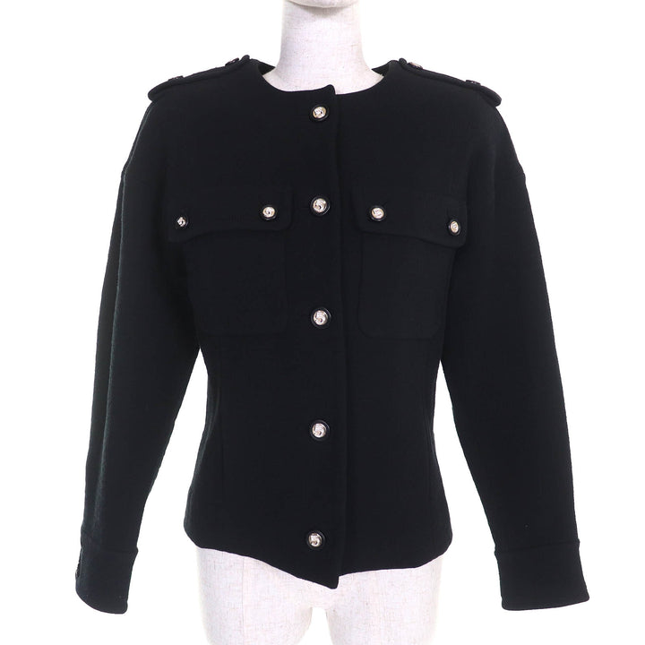 Pristine CHANEL collarless jacket Numbering Buttons black Women 34 21S P70545