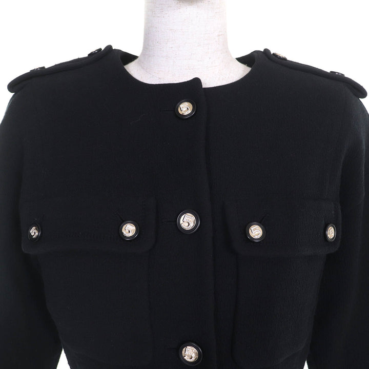 Pristine CHANEL collarless jacket Numbering Buttons black Women 34 21S P70545