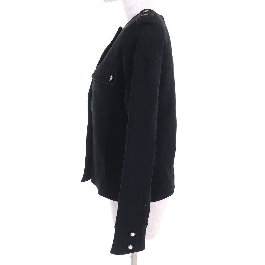 Pristine CHANEL collarless jacket Numbering Buttons black Women 34 21S P70545