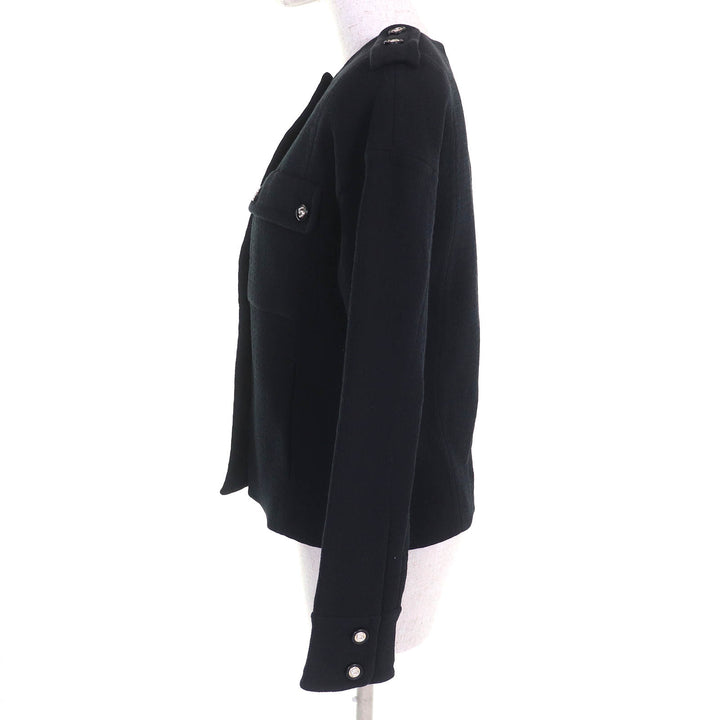 Pristine CHANEL collarless jacket Numbering Buttons black Women 34 21S P70545