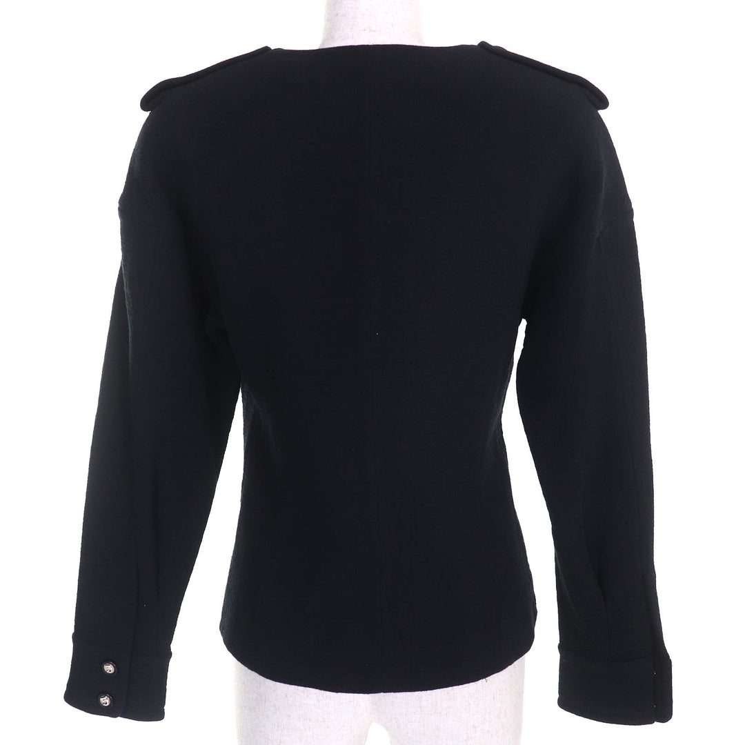 Pristine CHANEL collarless jacket Numbering Buttons black Women 34 21S P70545