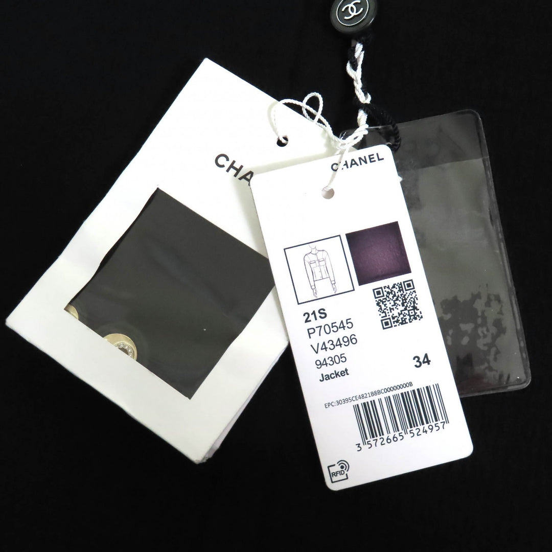 Pristine CHANEL collarless jacket Numbering Buttons black Women 34 21S P70545