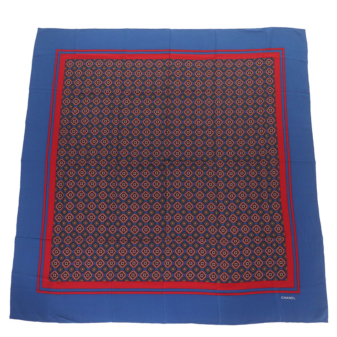 Excellent CHANEL scarf Logo all-over print scarf size 140 Blue Red silk Women