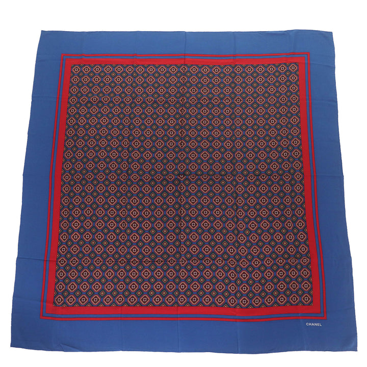 Excellent CHANEL scarf Logo all-over print scarf size 140 Blue Red silk Women