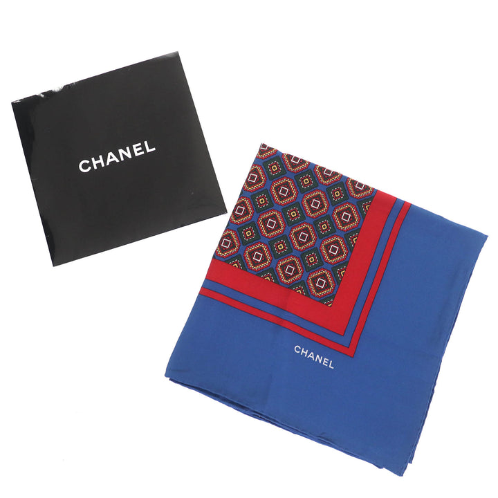 Excellent CHANEL scarf Logo all-over print scarf size 140 Blue Red silk Women